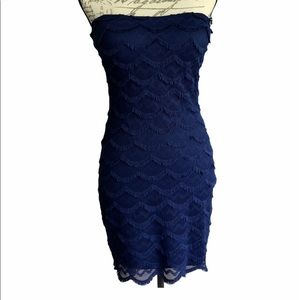 Guess Navy Lace Strapless Sheath Dress